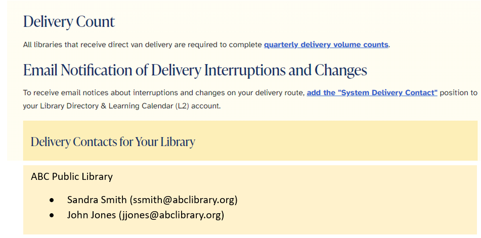 Screenshot of Delivery web page