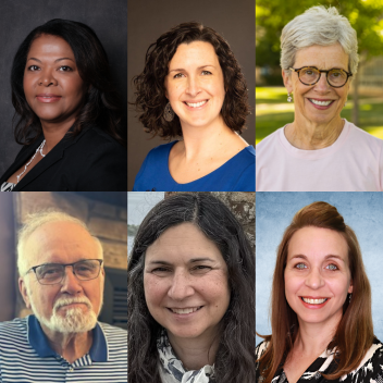 Headshots of Yolande Wilburn, Megan Gove, Roberta Parks, Ron Holohan, Carolyn Sennett, and Catherine Yanikoski.
