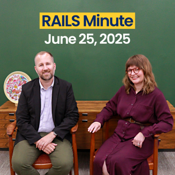 Rails Minute. June 25, 2025. Dan Bostrom and Monica Harris sit in chairs.