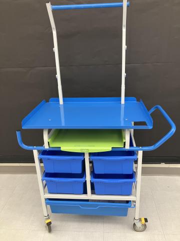 Rolling cart for a 3D printer & filament.  Has 5 drawers for supplies.