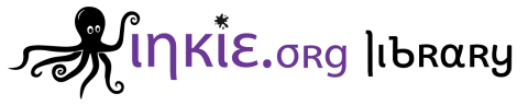 Logo with the words inkie.org library and a friendly octopus.